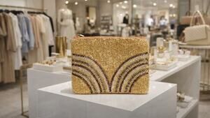 Kay Lee Gold Glass Bead Coin Purse New
